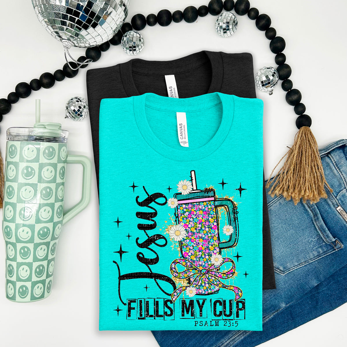 Jesus fills my cup black font 100078 DTF transfer