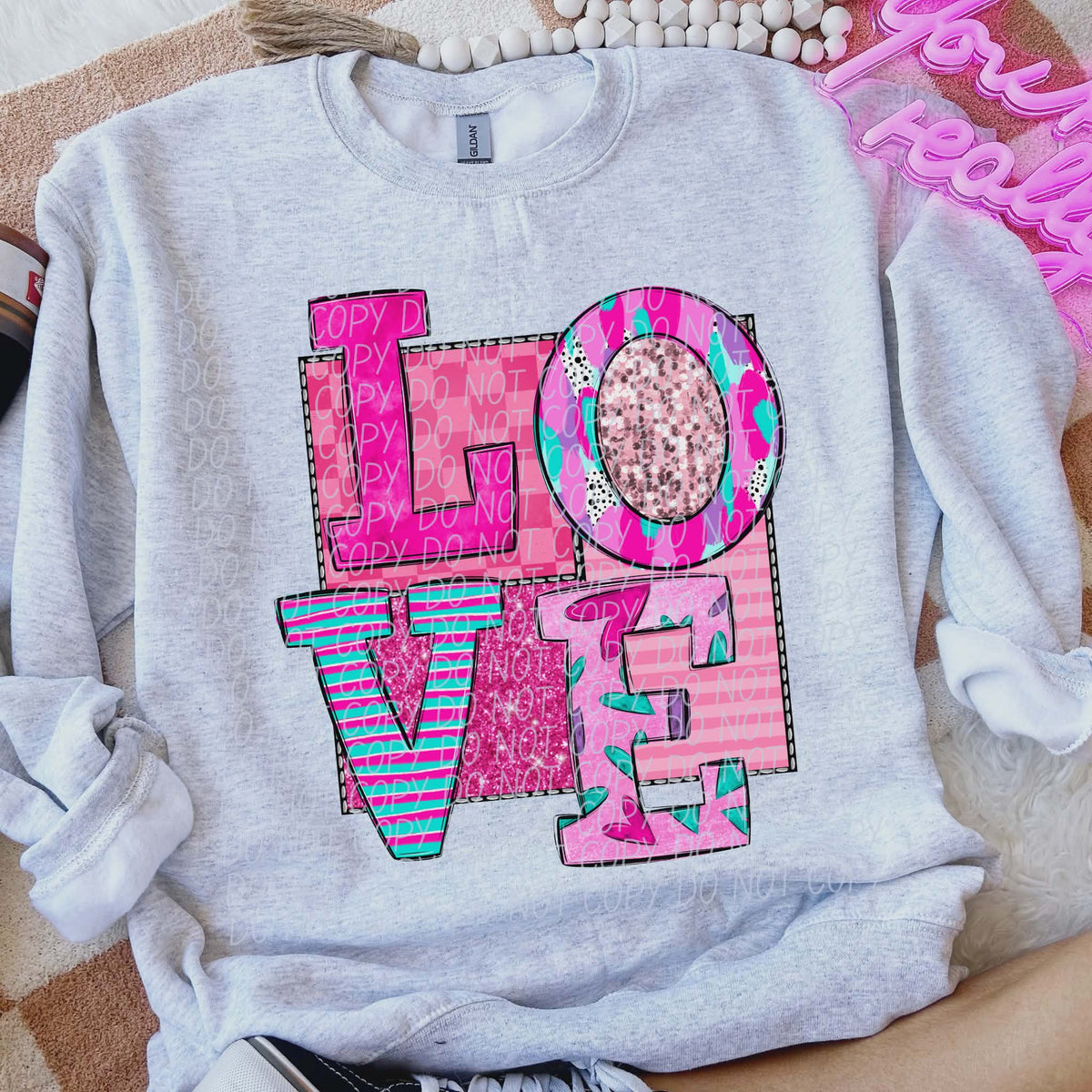 Love stacked patterns (city) DTF transfer
