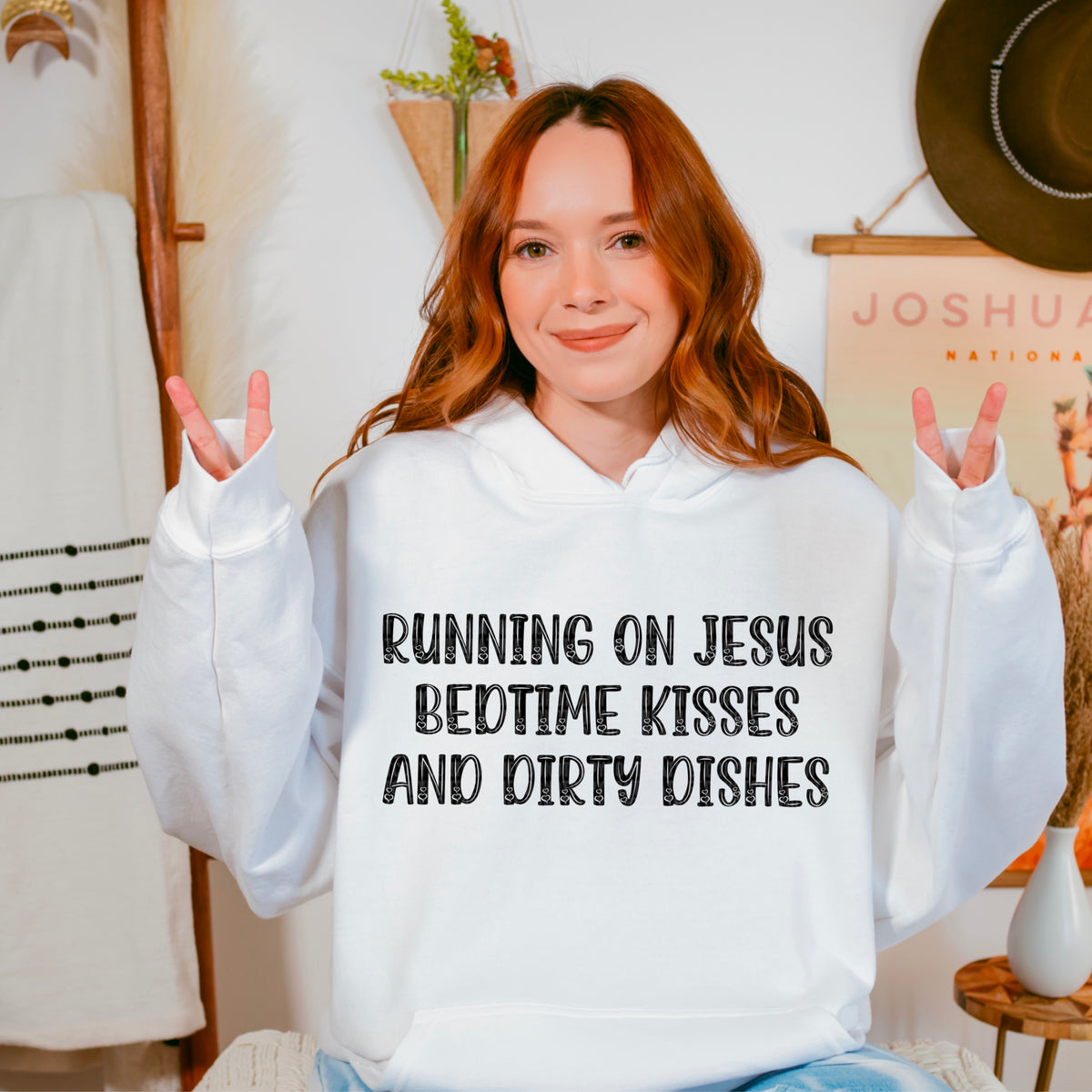 Running on Jesus bedtime kisses and dirty dishes black 91649 DTF transfer