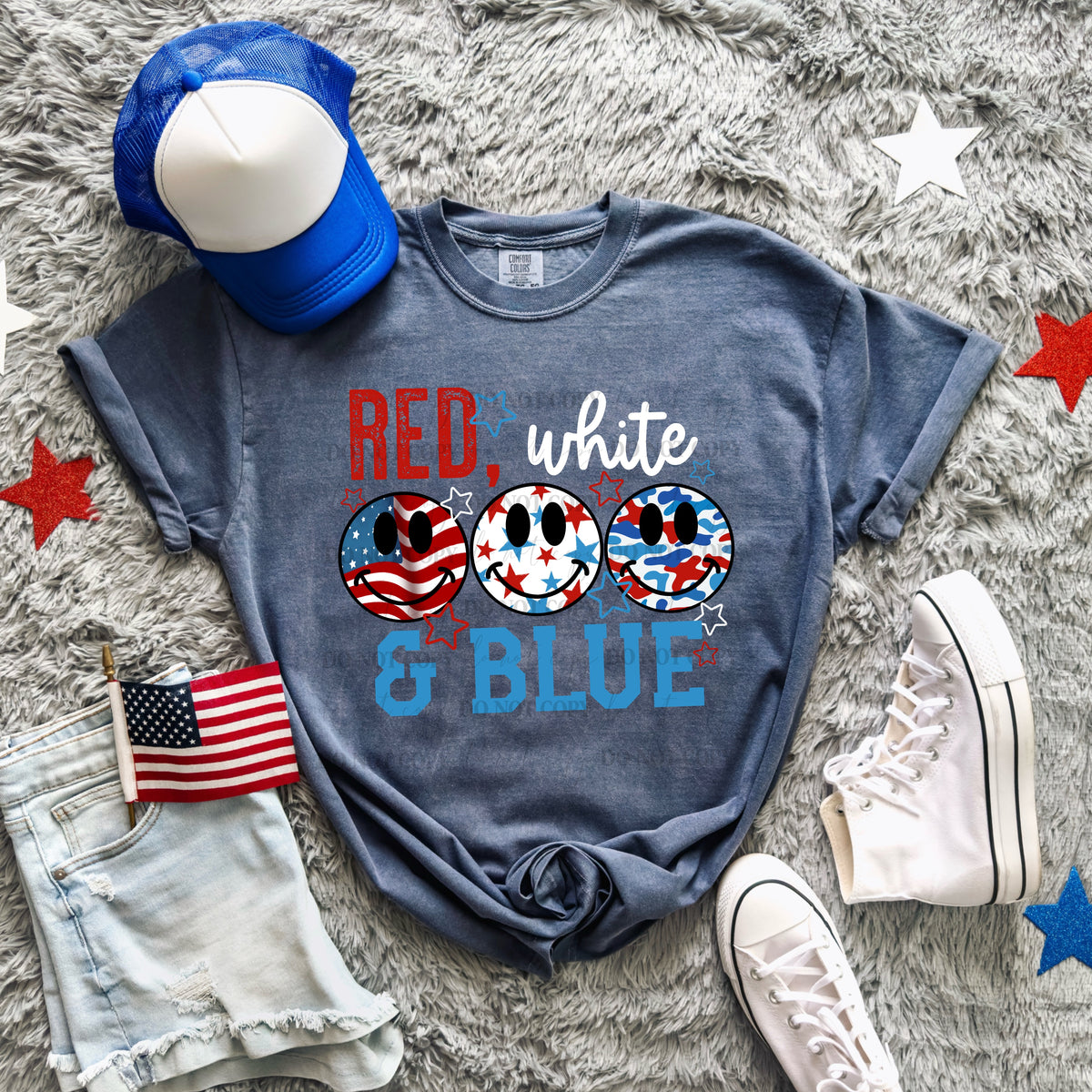 Red white and blue happy (semi-exclusive) DTF Transfer