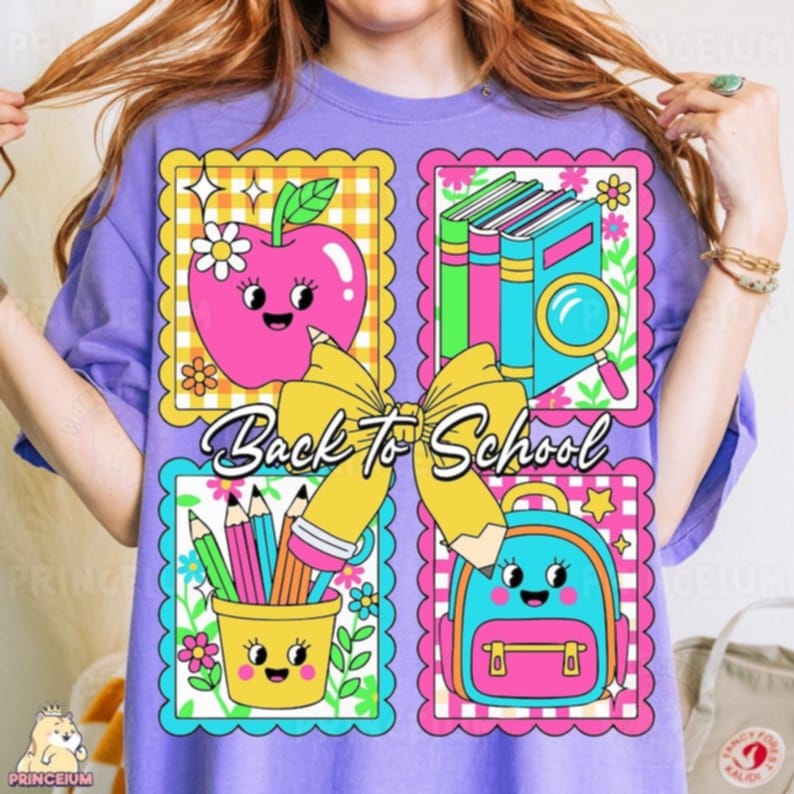 Back To School frames with pencil bow and faces 111175 DTF transfer