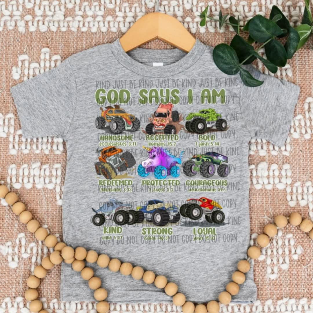 God says I am monster trucks (SSD) 93465 DTF transfer