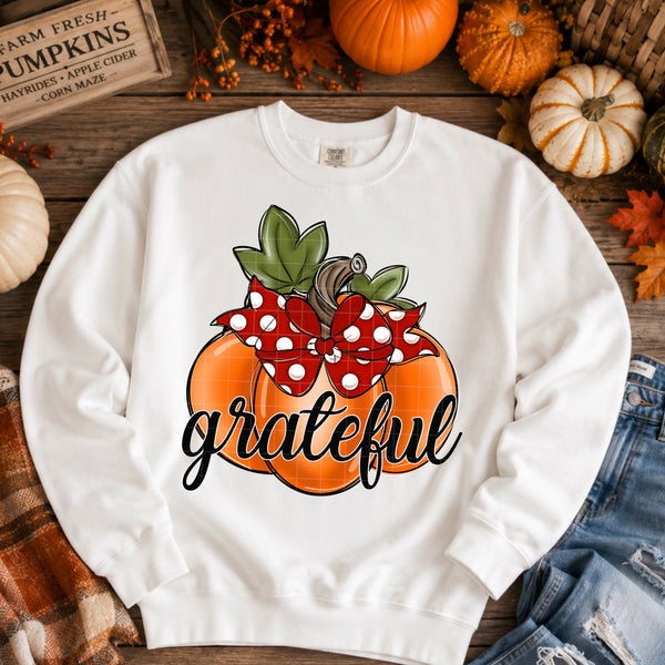 Grateful pumpkin with red polkadot bow (SDD) DTF Transfer