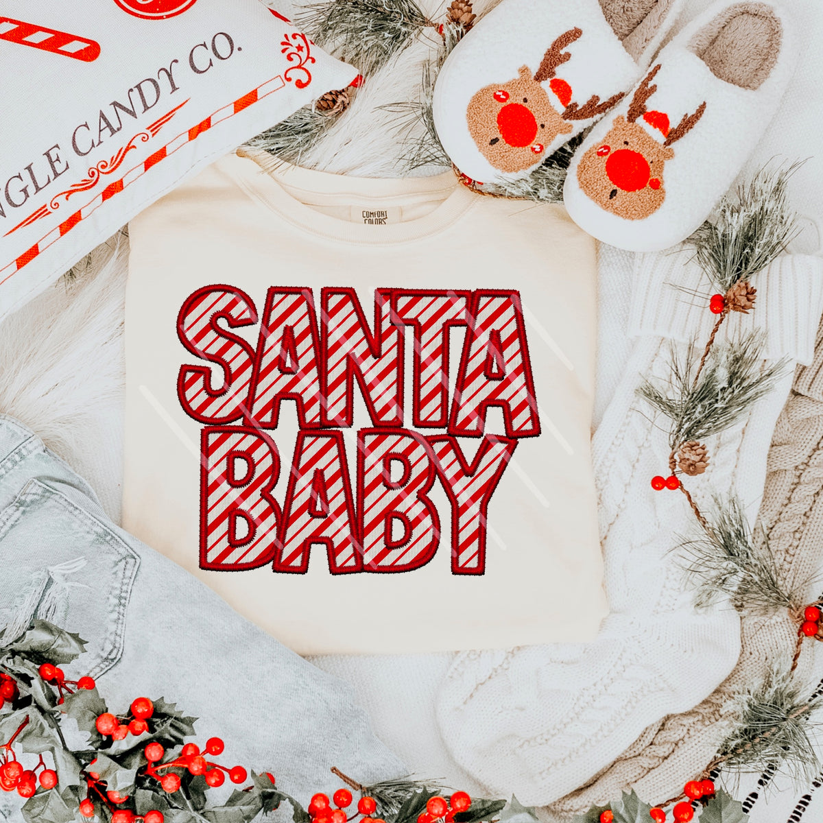 Santa Baby red striped letters 111612 DTF transfer