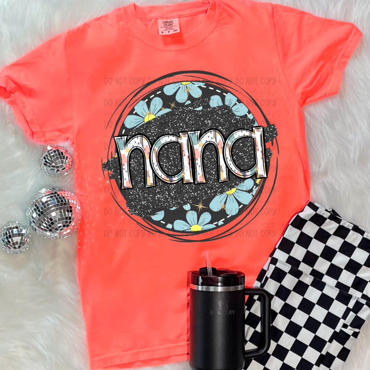 Nana blue flowers circle (Revel) 93930 DTF transfer
