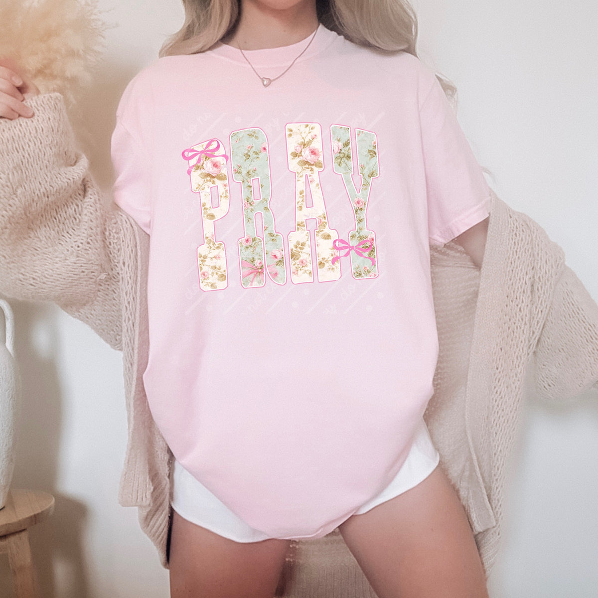 Pray floral pattern (pink outline) DTF Transfer