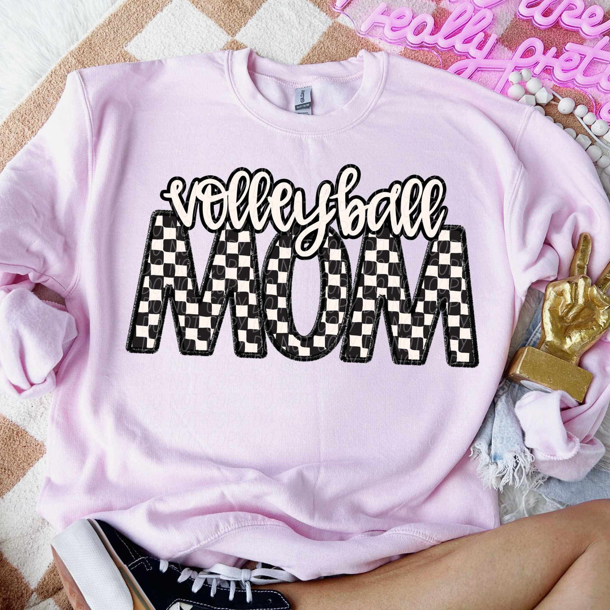 Volleyball mom checkered city DTF transfer