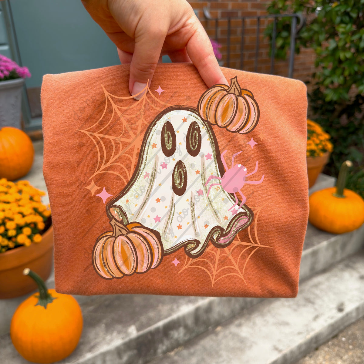 Ghost with orange spider webs (exclusive) DTF Transfer