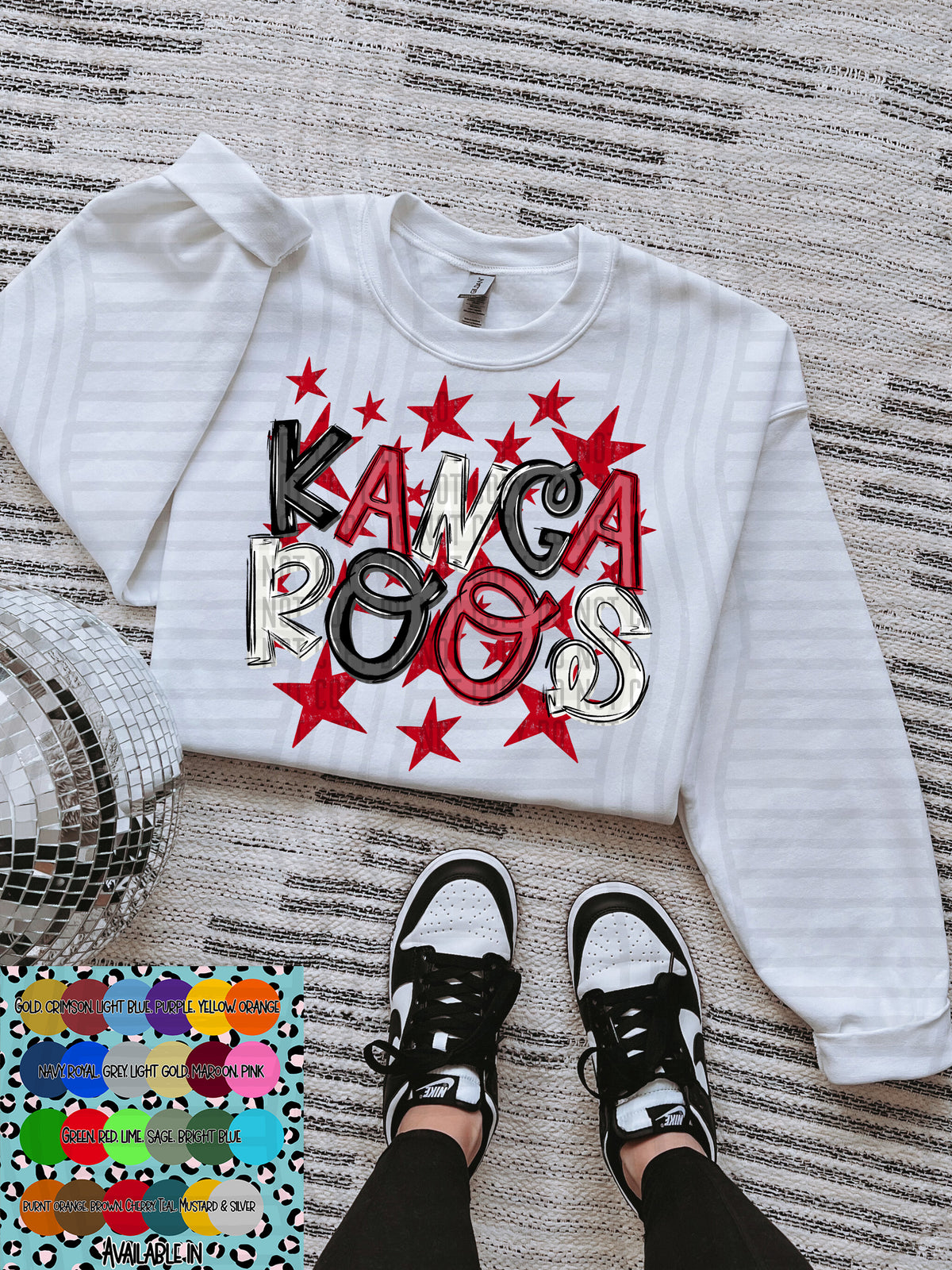 kangaroos black white and red with red stars (Caplinger) DTF Transfer