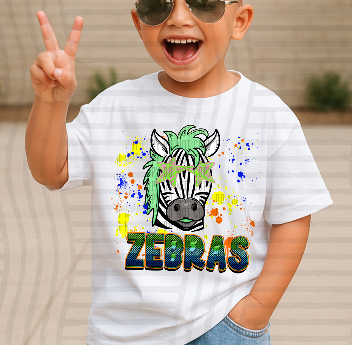 zebras paint splatter boy blue green and yellow (Caplinger) DTF Transfer