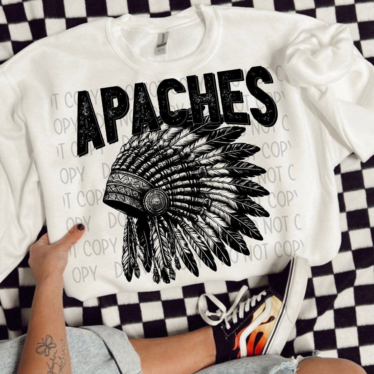 Apaches black/white outline DTF transfer