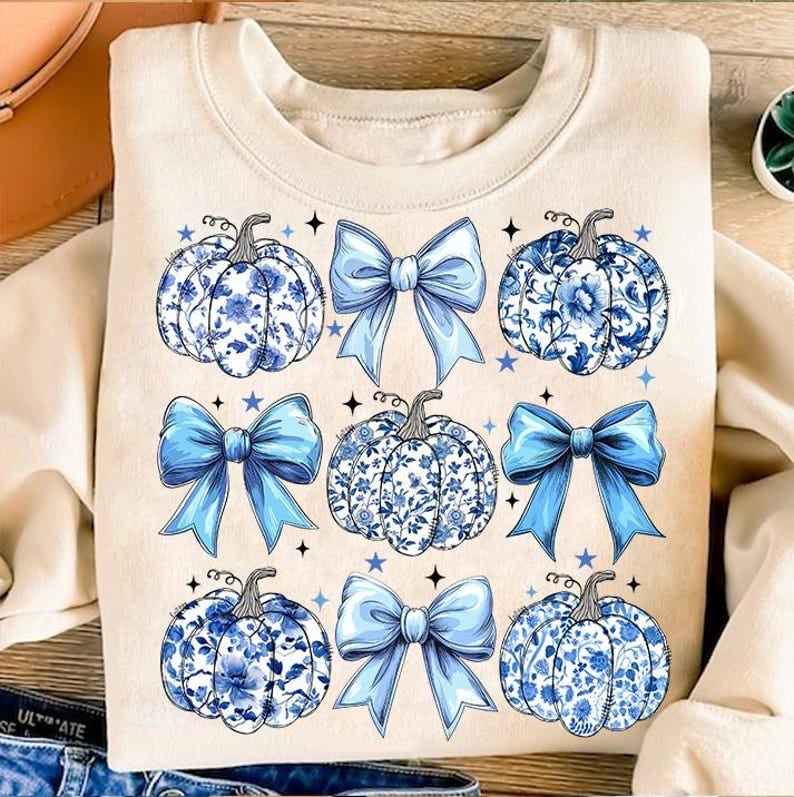 Blue floral pumpkin collage 64784 DTF transfer