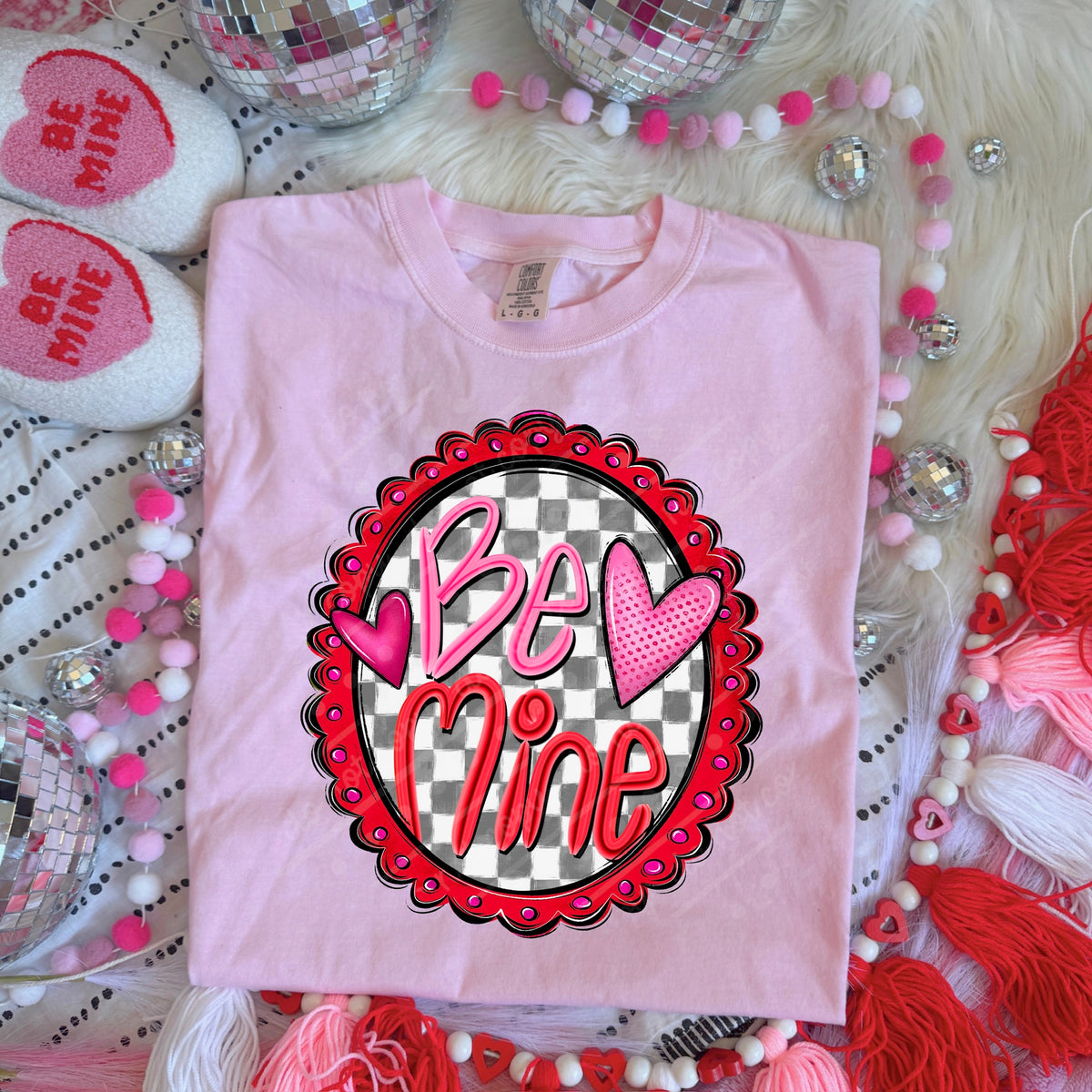 Be Mine checker oval frame DTF transfer