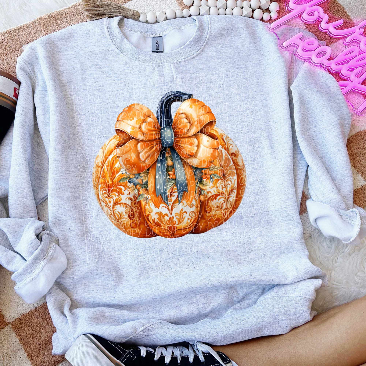 Patterned pumpkin with bow (CITY) 44367 DTF transfer
