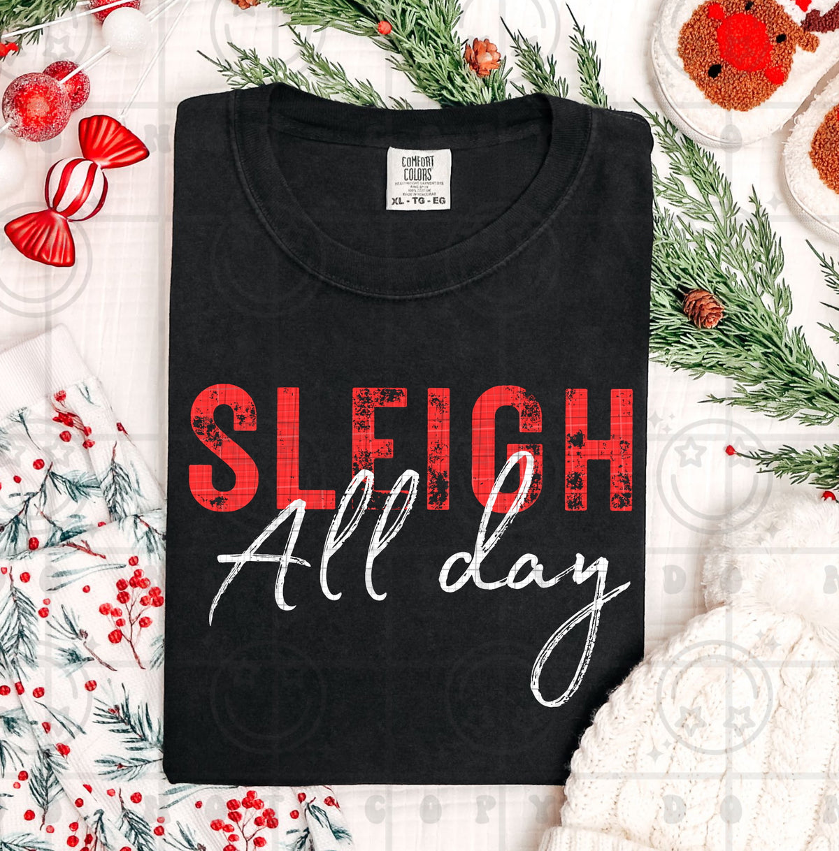 Sleigh all Day red and white (HW) DTF Transfer