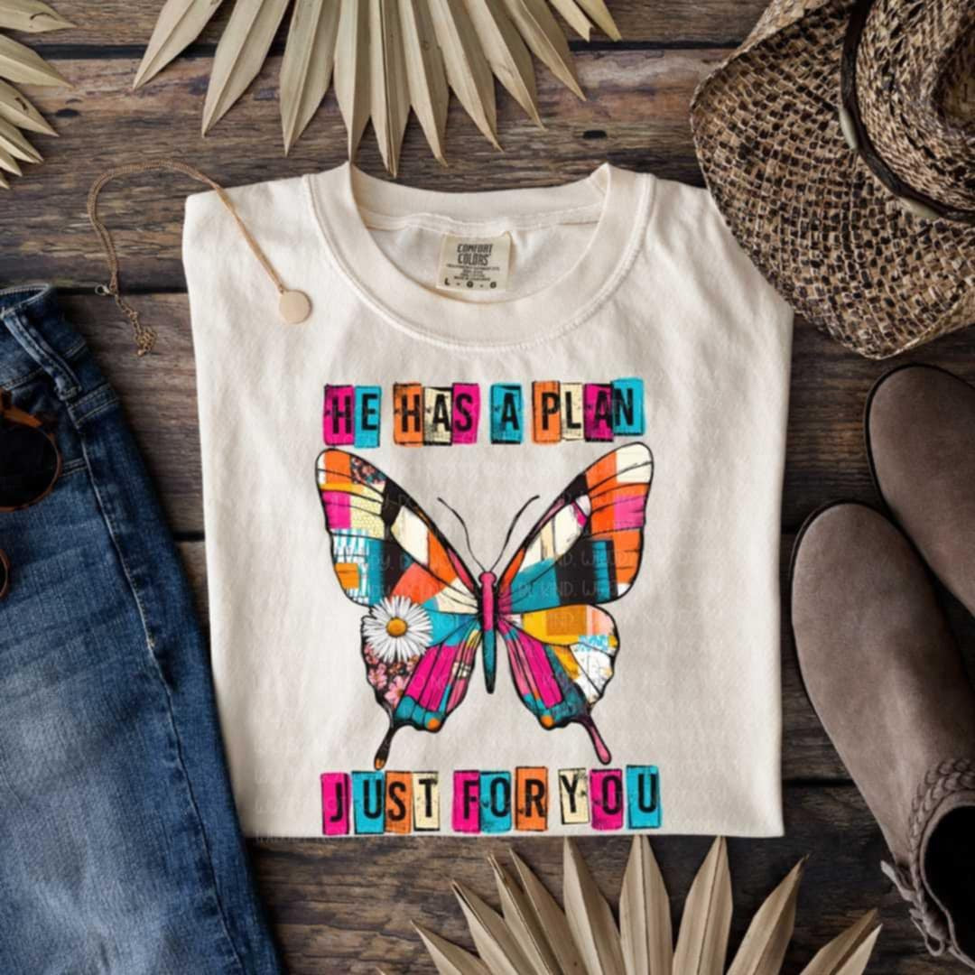 He has a plan just for you butterfly 100361 DTF transfer