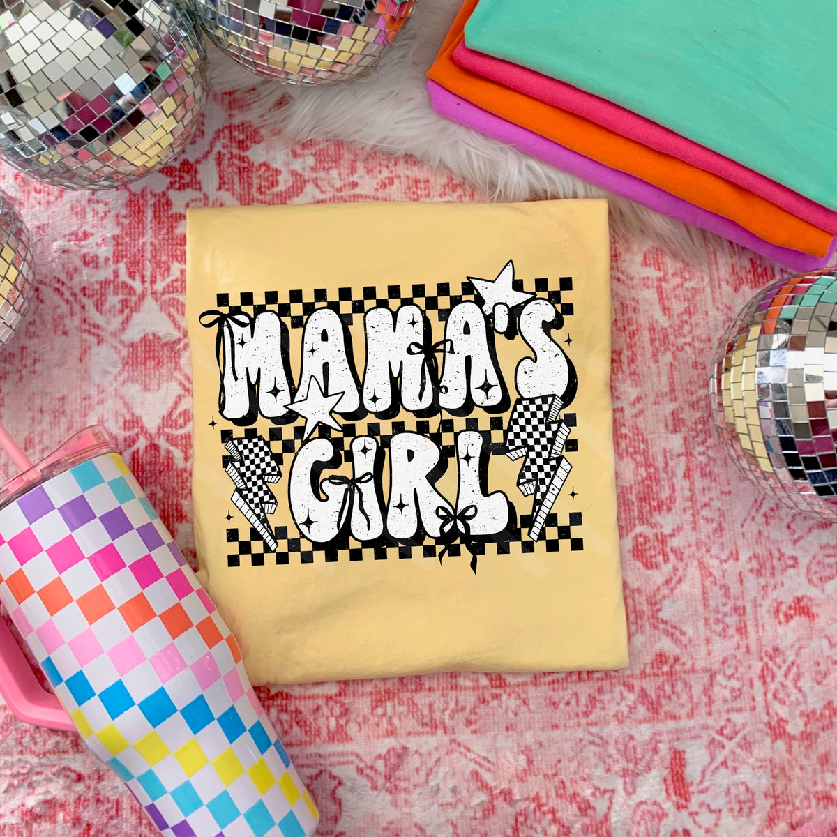 Mamas girl BLACK AND WHITE with lightning bolt and bows (scarlow) 114312 DTF transfer