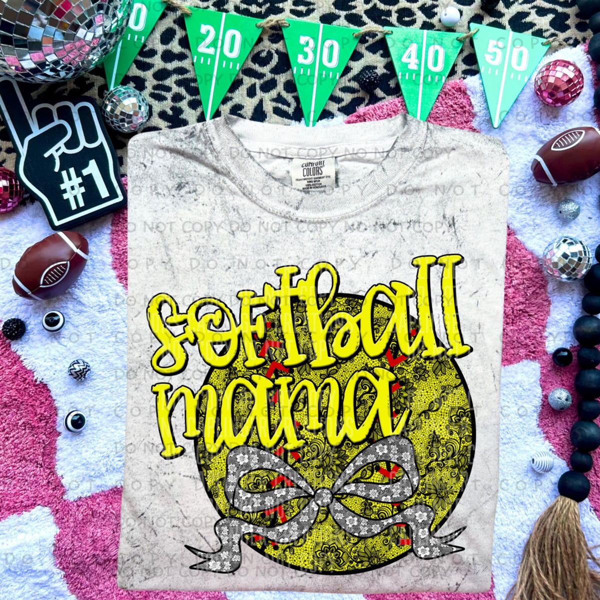 Softball mama ball with flower bow (Caplinger) 87516 DTF transfer