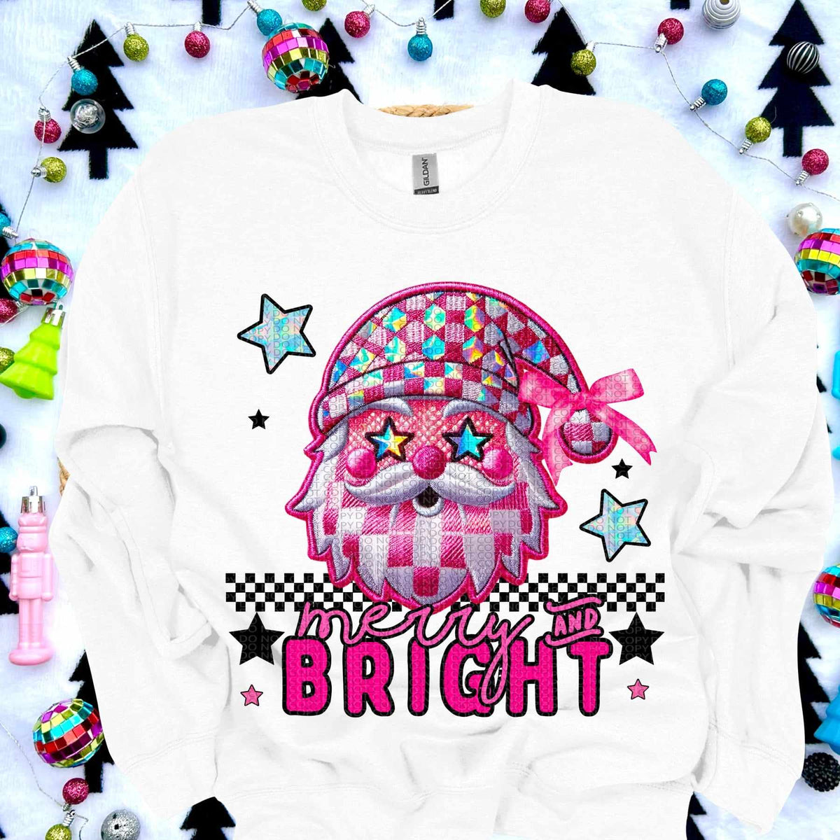 Merry and bright pink Santa (HW) 62009 DTF transfer
