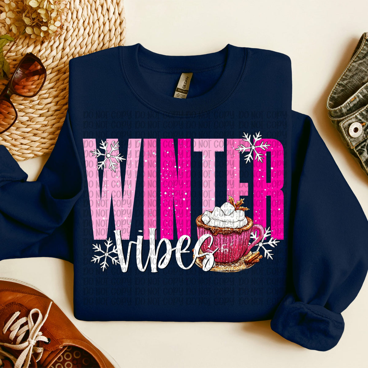 Winter Vibes pink coffee cup (Vp) DTF transfer