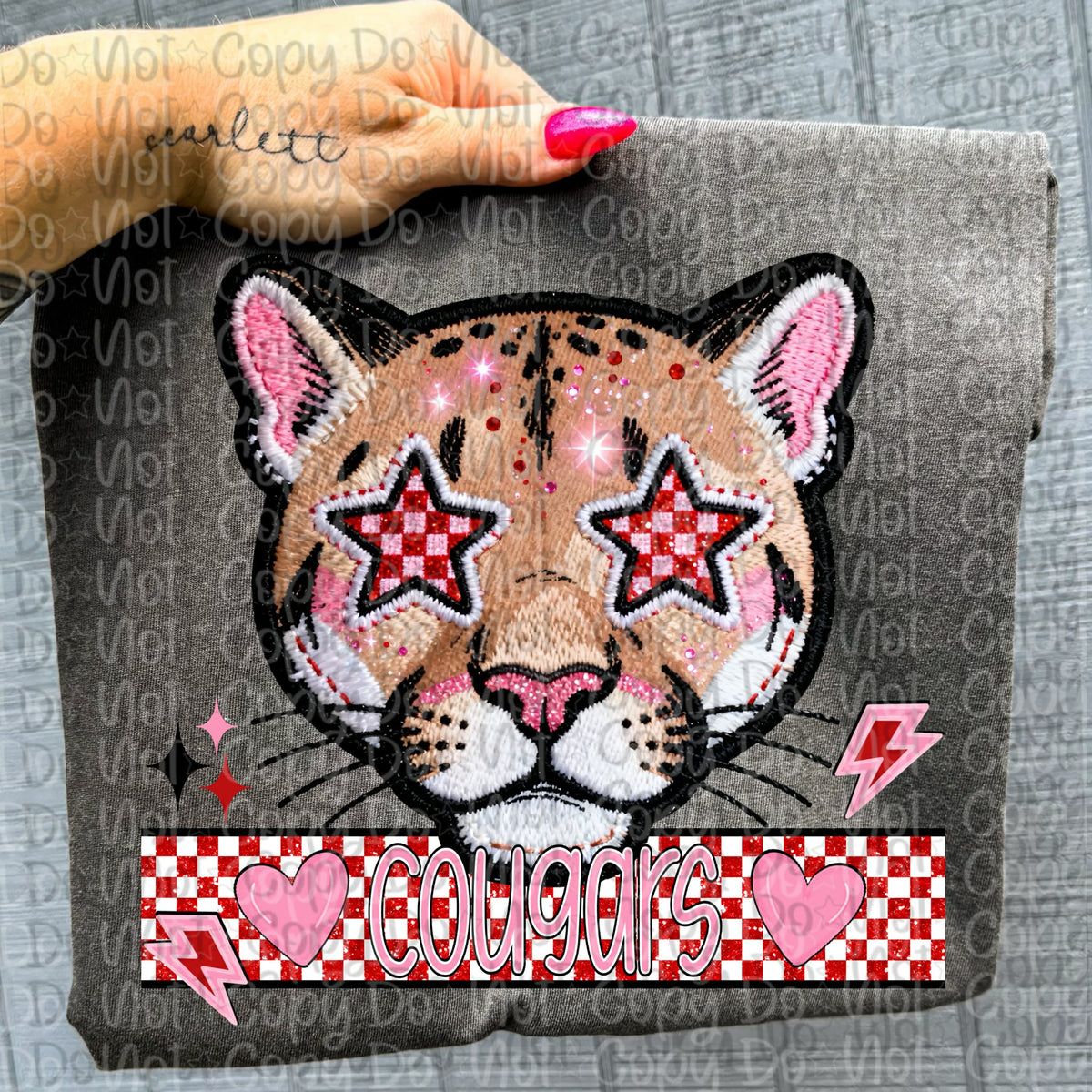 Cougars faux embroidery valentines (virgo) DTF transfer