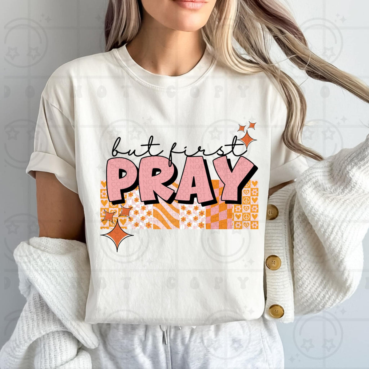 But first pray pink and orange (HW) 93476 DTF transfer