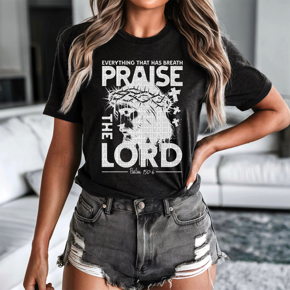 Everything that has breath praise the lord white font 93568 DTF transfer