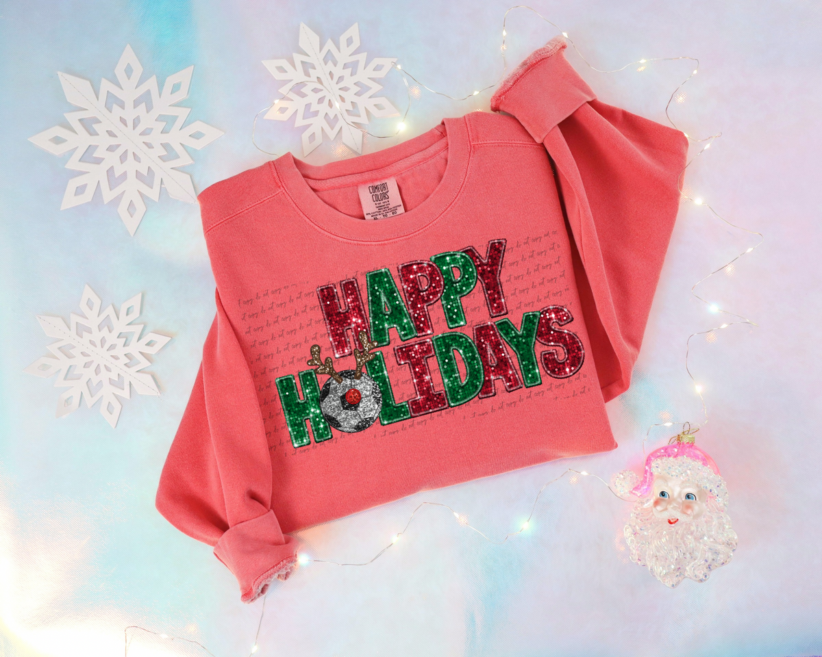 Happy Holidays soccer sparkle reindeer 30349 DTF TRANSFER