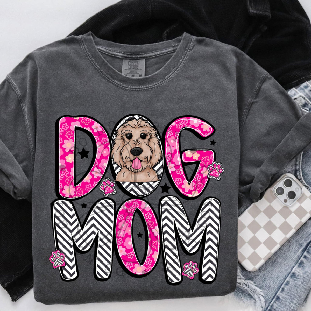 Golden doodle dog mom dark pink (SWD) 97341 DTF transfer