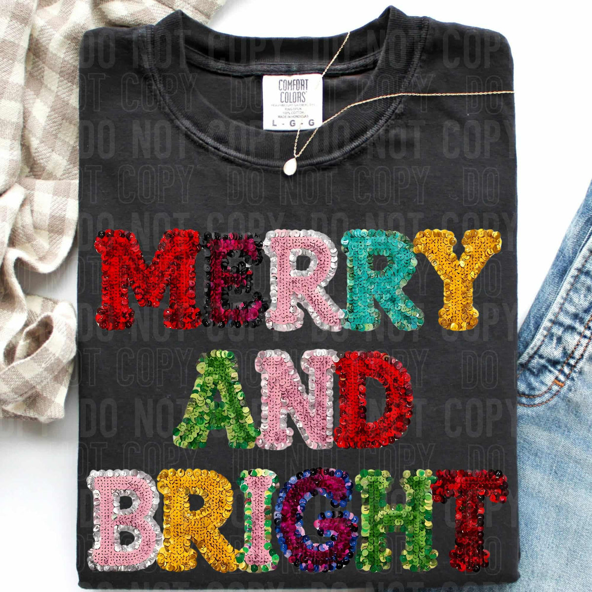 Merry and Bright colorful faux sequins SBB DTF Transfer