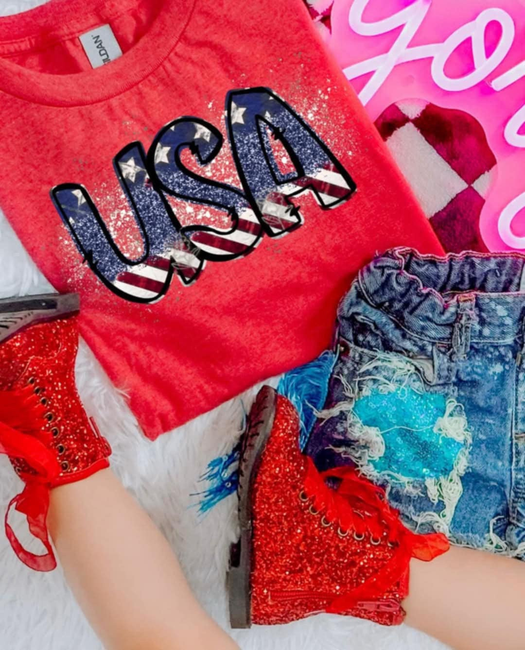 USA with glitter (UD) 99559 DTF transfer