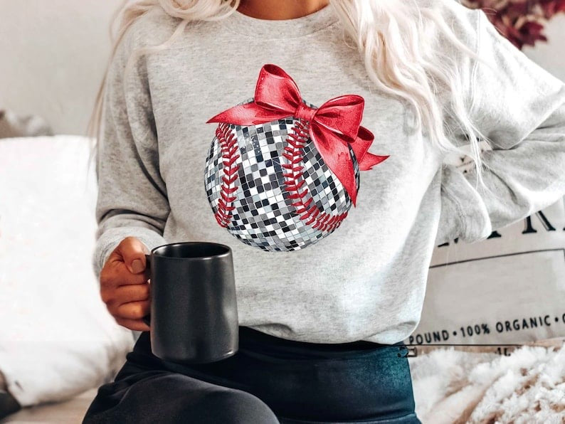 Sequin baseball red bow 55299 DTF transfer