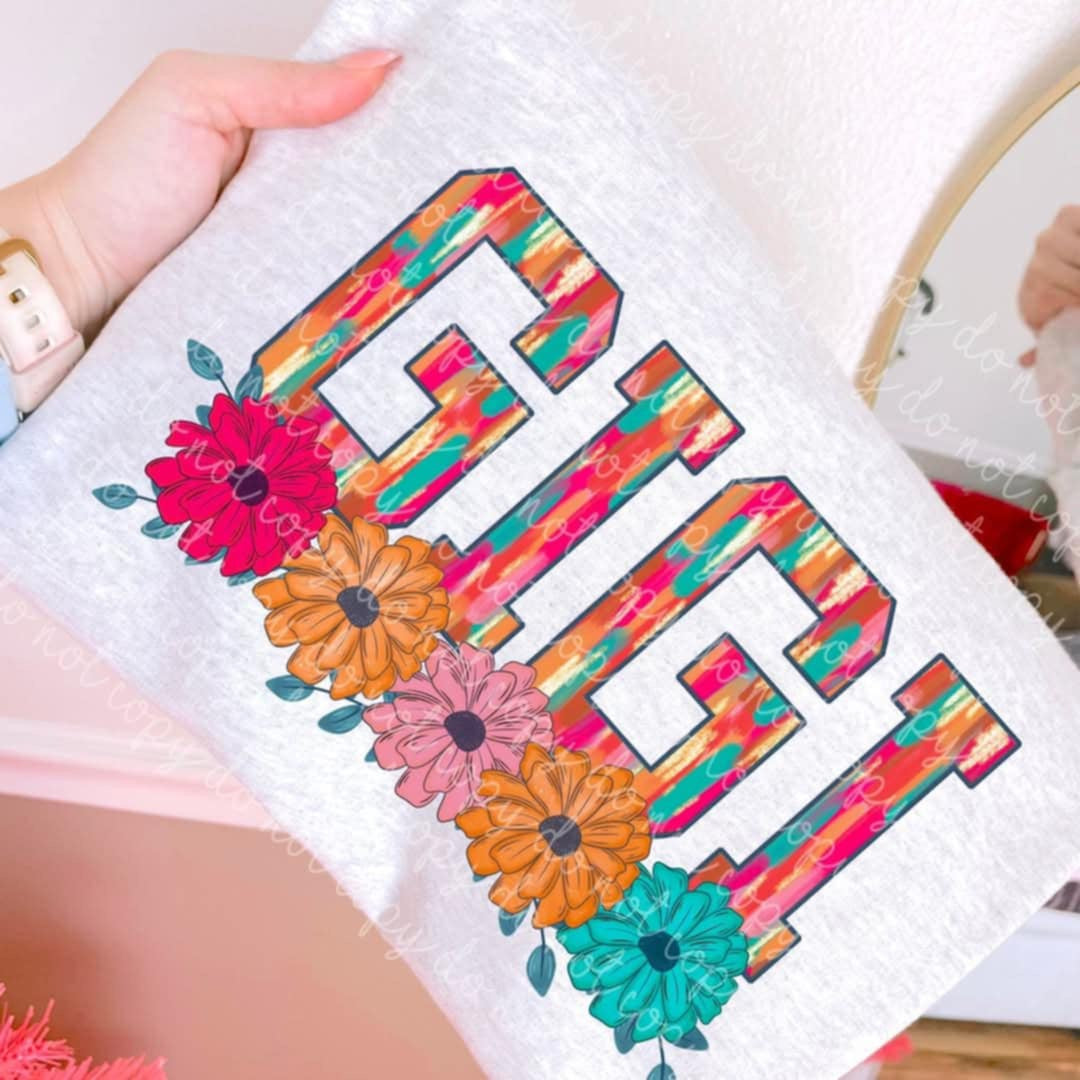 Gigi brushstrokes with flowers (MMD) 97885 DTF transfer