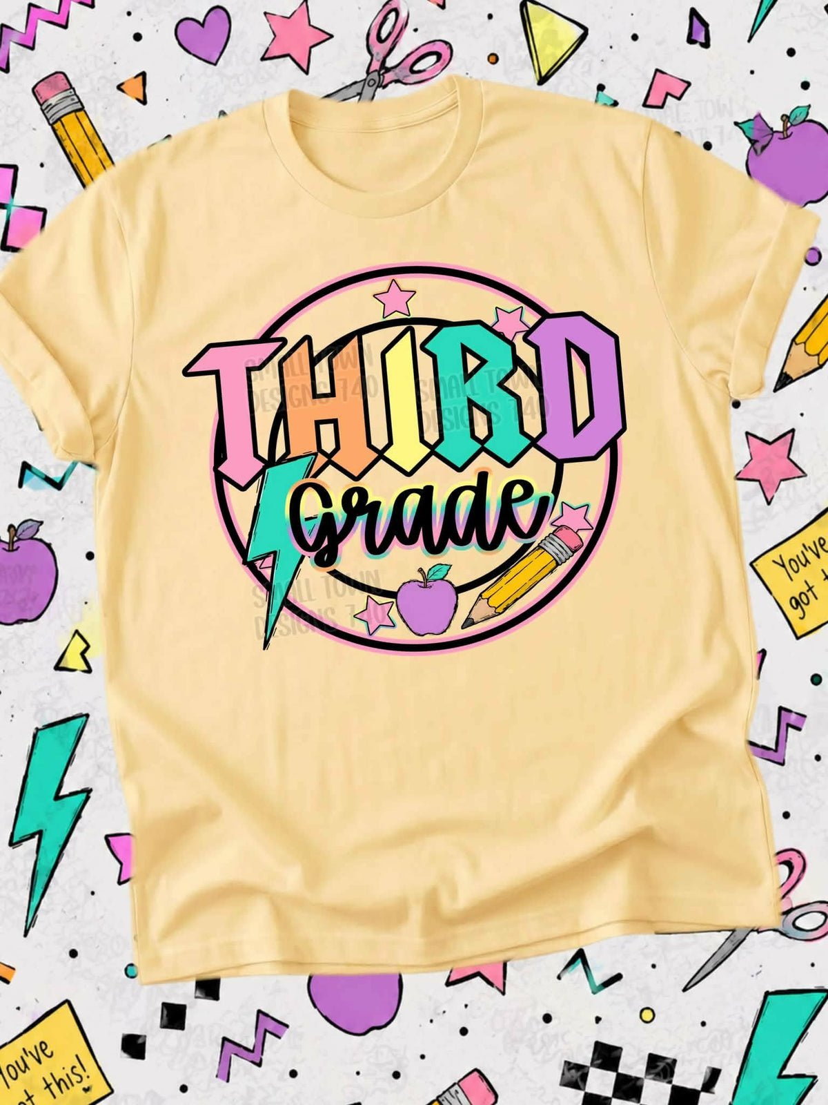 Third grade lightning colorful bolt retro circle with stars (STD) DTF Transfer
