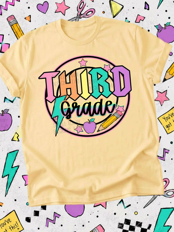 Third grade lightning colorful bolt retro circle with stars (STD) DTF Transfer