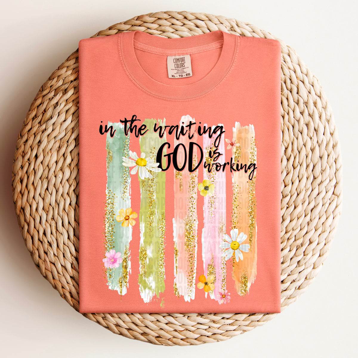 In The Waiting God Is Working Black Font Brushstroke 111280 DTF transfer