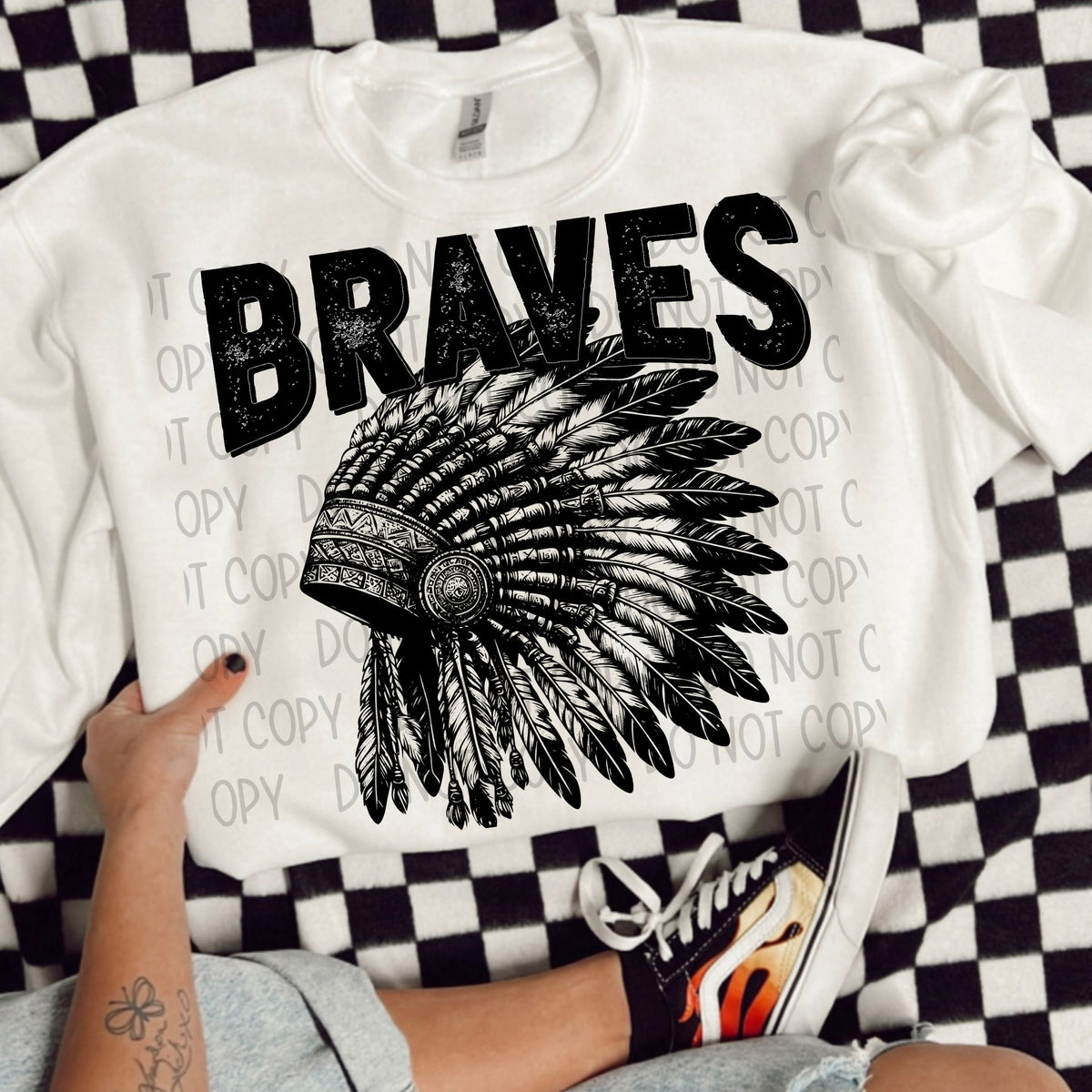 Braves black/white outline Indian head DTF transfer