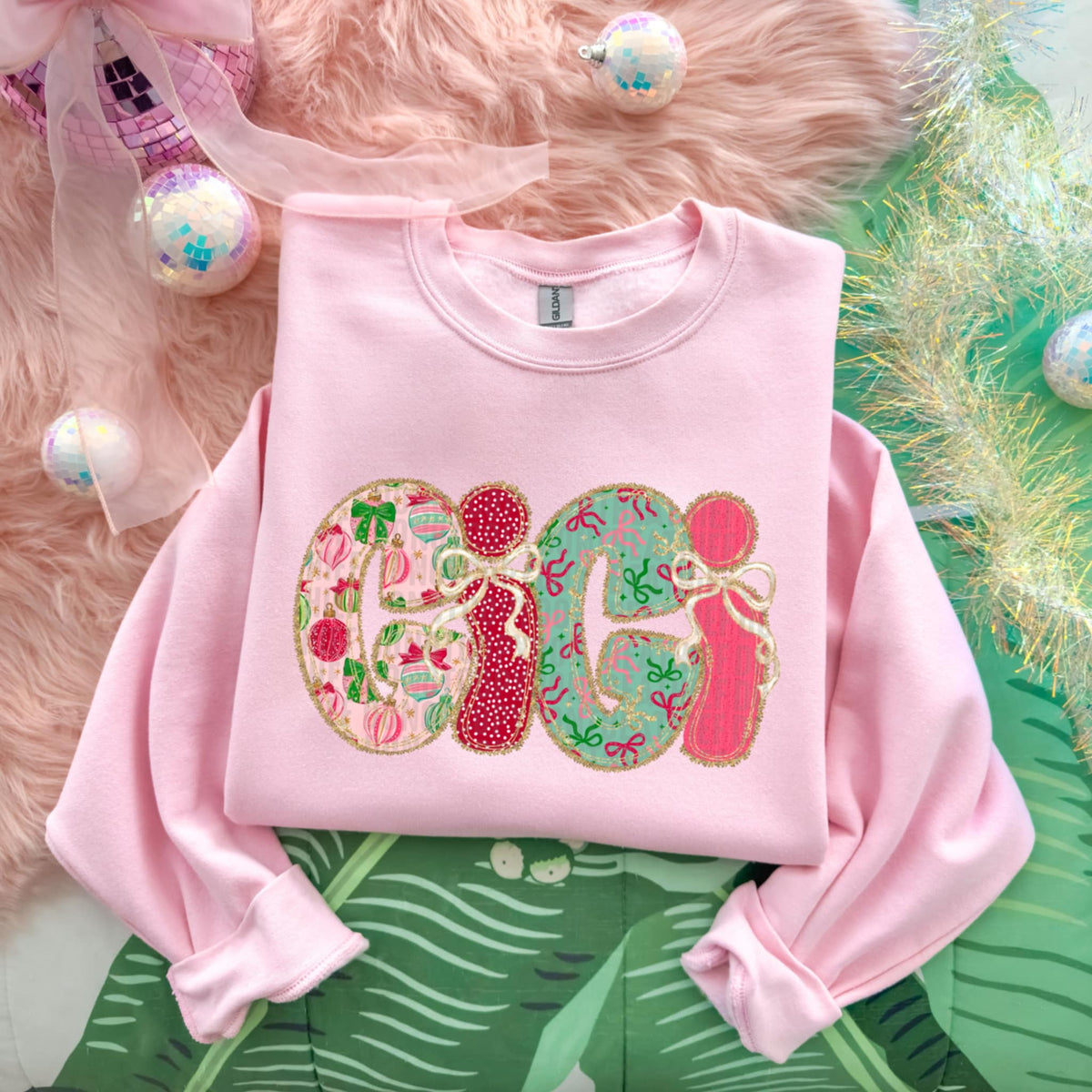 Gigi Christmas font and bows SDD DTF Transfer