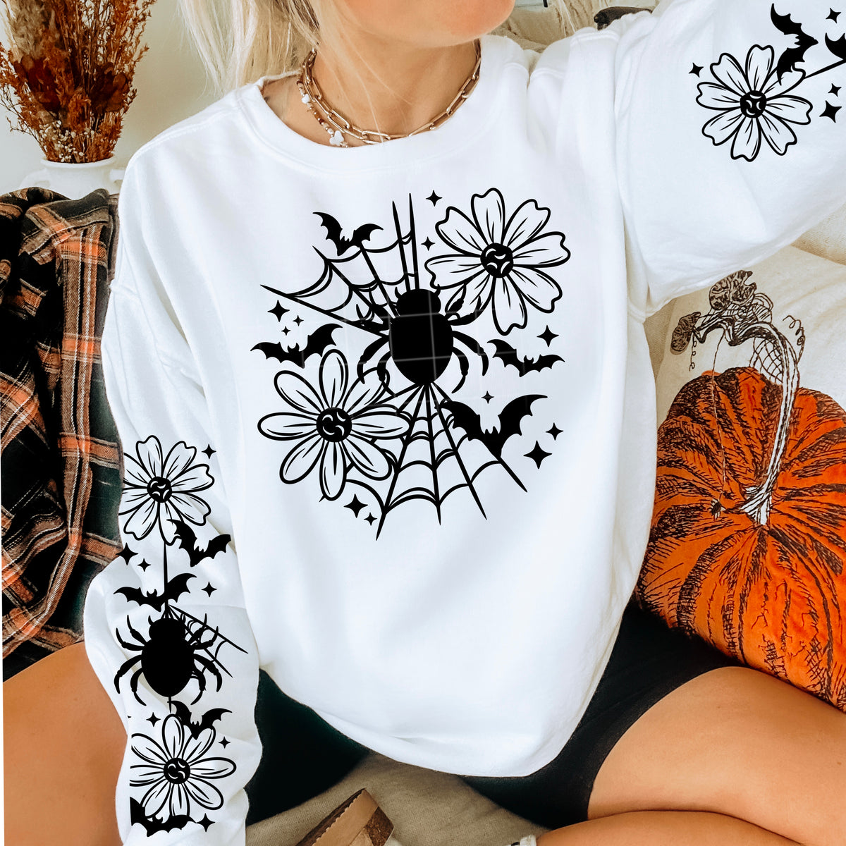Spider Web Florals BLACK (front only) CSC DTF transfer