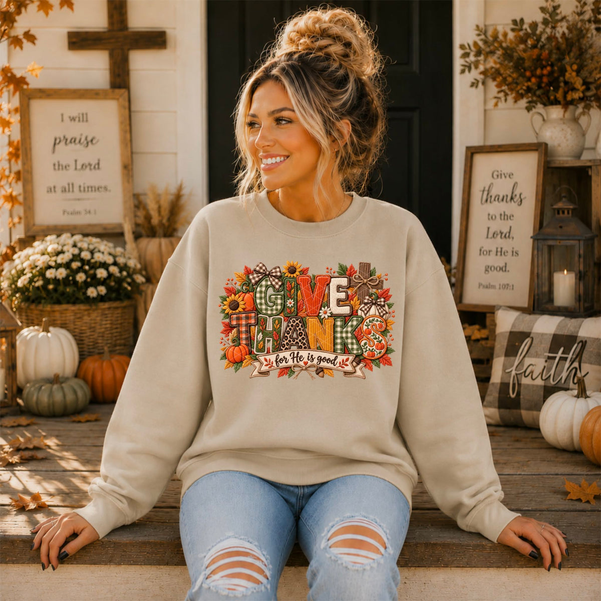 Give thanks for he is good fall fabric print (SDD) DTF Transfer
