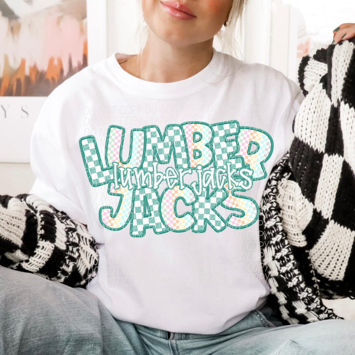 Lumberjacks blue and colorful checkered (CITY) 85541 DTF transfer