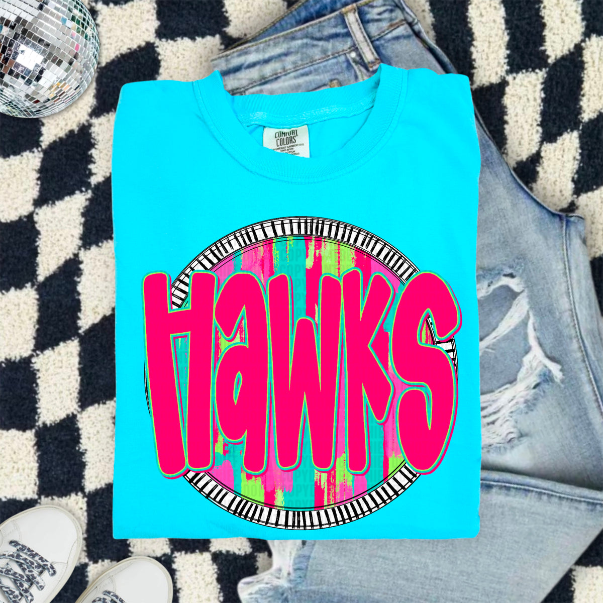 Hawks pink font circle 103908 DTF transfer