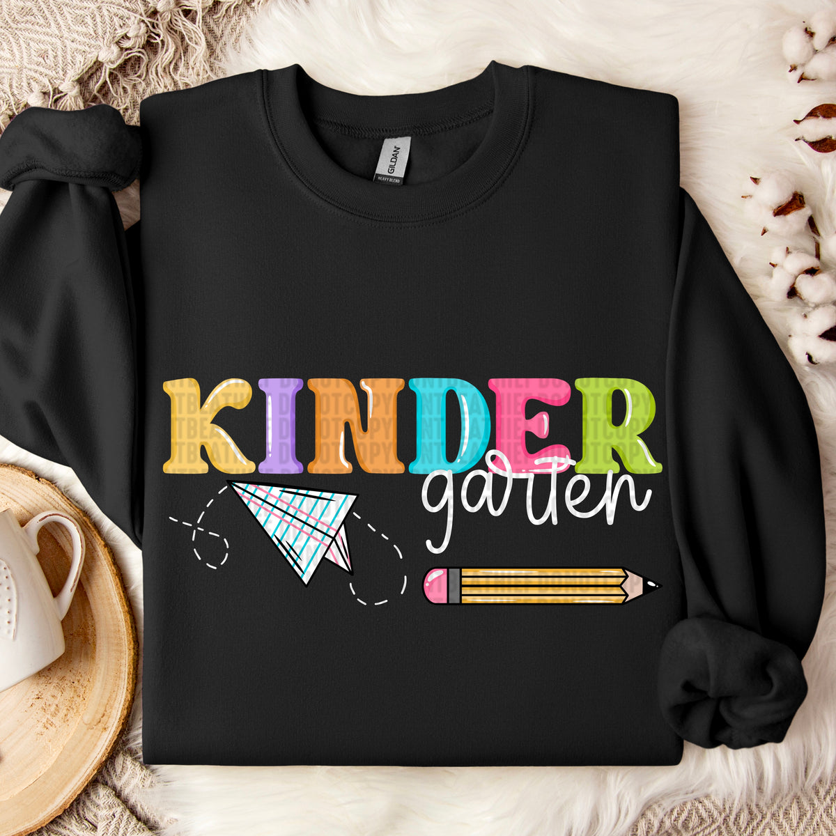 Kindergarten paper airplane with white font 109774 DTF transfer