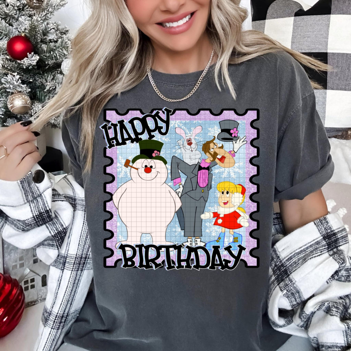 Happy Birthday Snowman Stamp (DD) DTF transfer