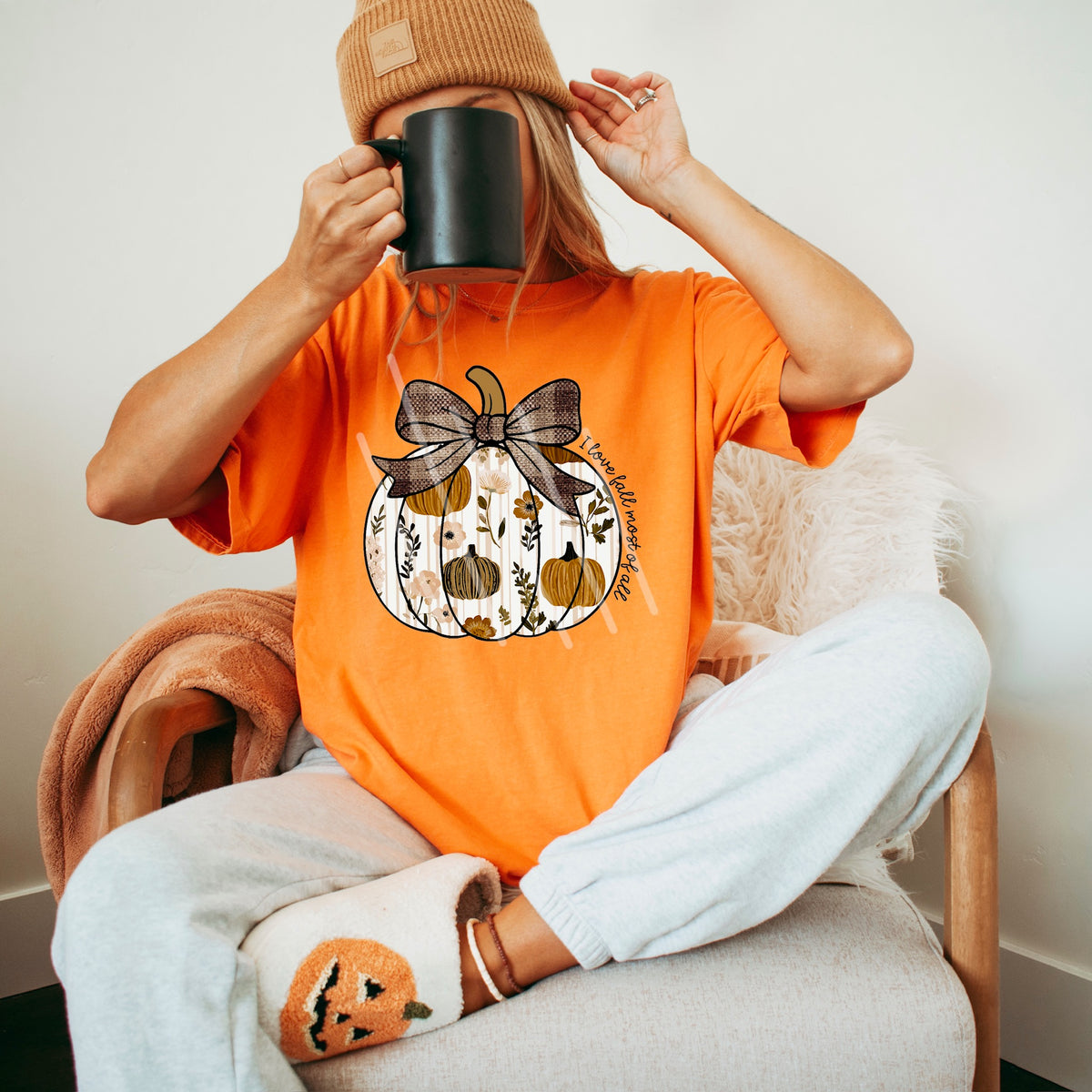 I love Fall most of all pumpkin with brown bow (MZ) 113547 DTF transfer