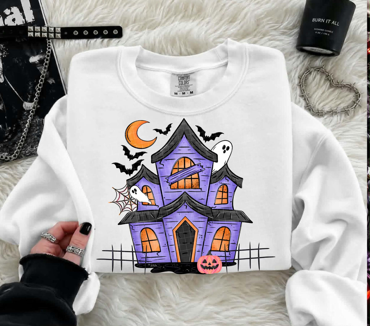 Purple haunted house orange lighting (Linda) DTF transfer