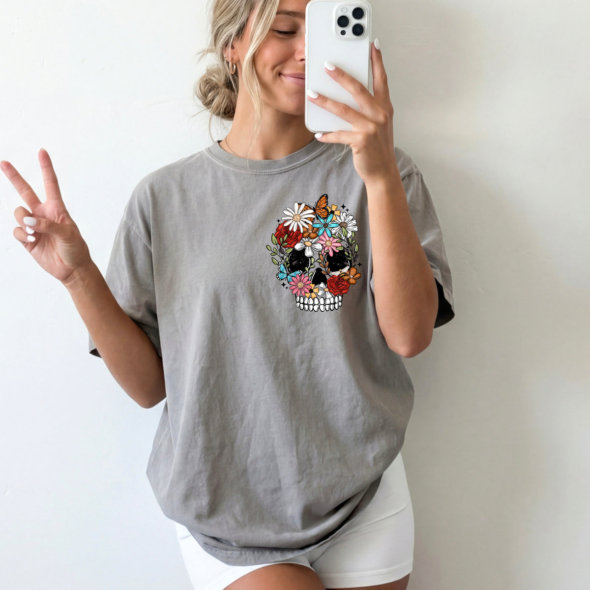 Despite all my set backs floral skull (pocket) (csc) DTF Transfer