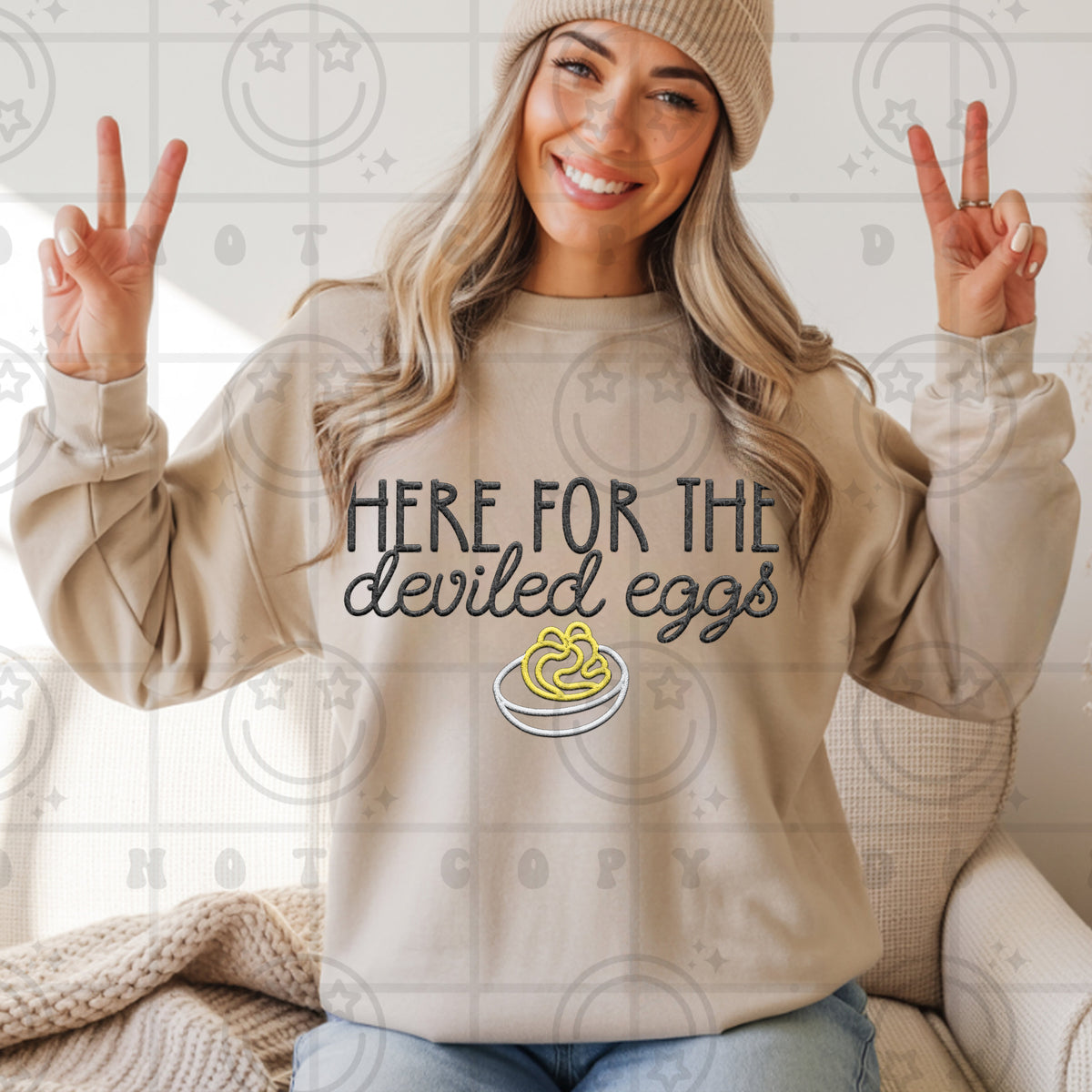 Here for the deviled eggs faux embroider (HW) DTF Transfer