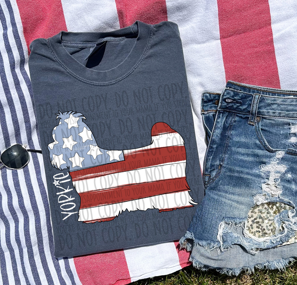 YORKIE patriotic white (SWD) DTF transfer