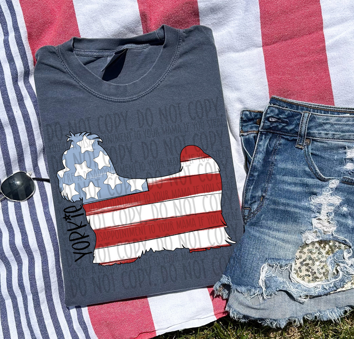 YORKIE patriotic black font (SWD) DTF transfer